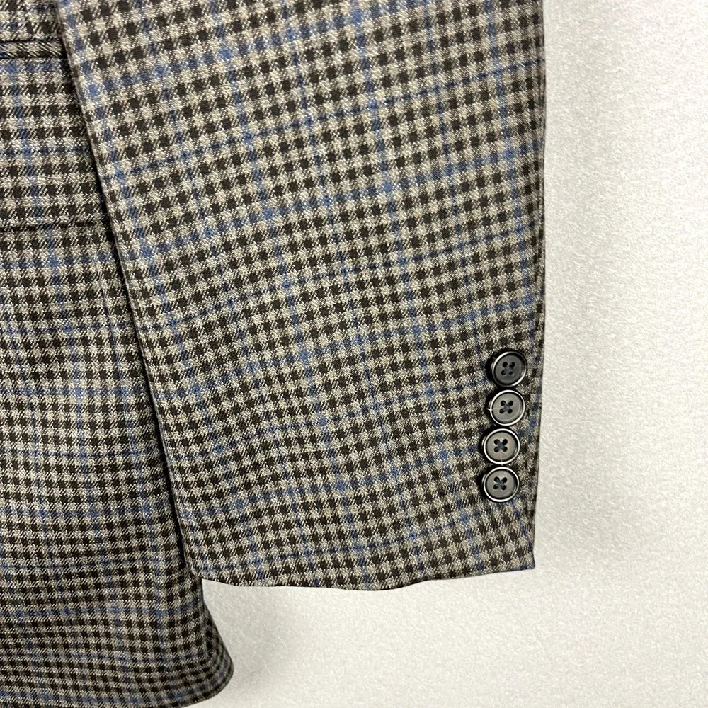 Brooks‎ Brothers 1818 Madison Saxxon Wool Blazer Mens 42L Black Tan Check Plaid